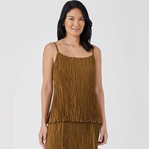EILEEN FISHER NWT L Crushed Silk Cami in Bronze • Silky Pleated Sleeveless Tank